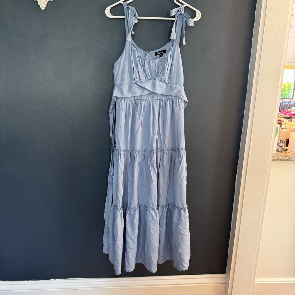 Trixxi Blue Tiered Ruffled Sundress Sleeveless Maxi NWT